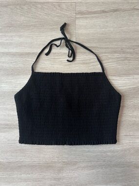 Aritzia Sunday Best Black Smocked Halter Top